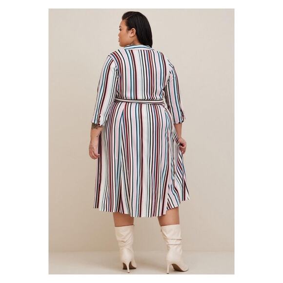 Torrid White, Purple&Pink Stripe Challis Button Front Shirt Dress Sz.4 NWT - Picture 3 of 16